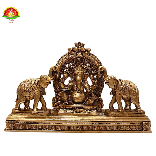 Premium Pure Brass Powder Ganesh with Elephants Idol – Luxury Spiritual Home Décor