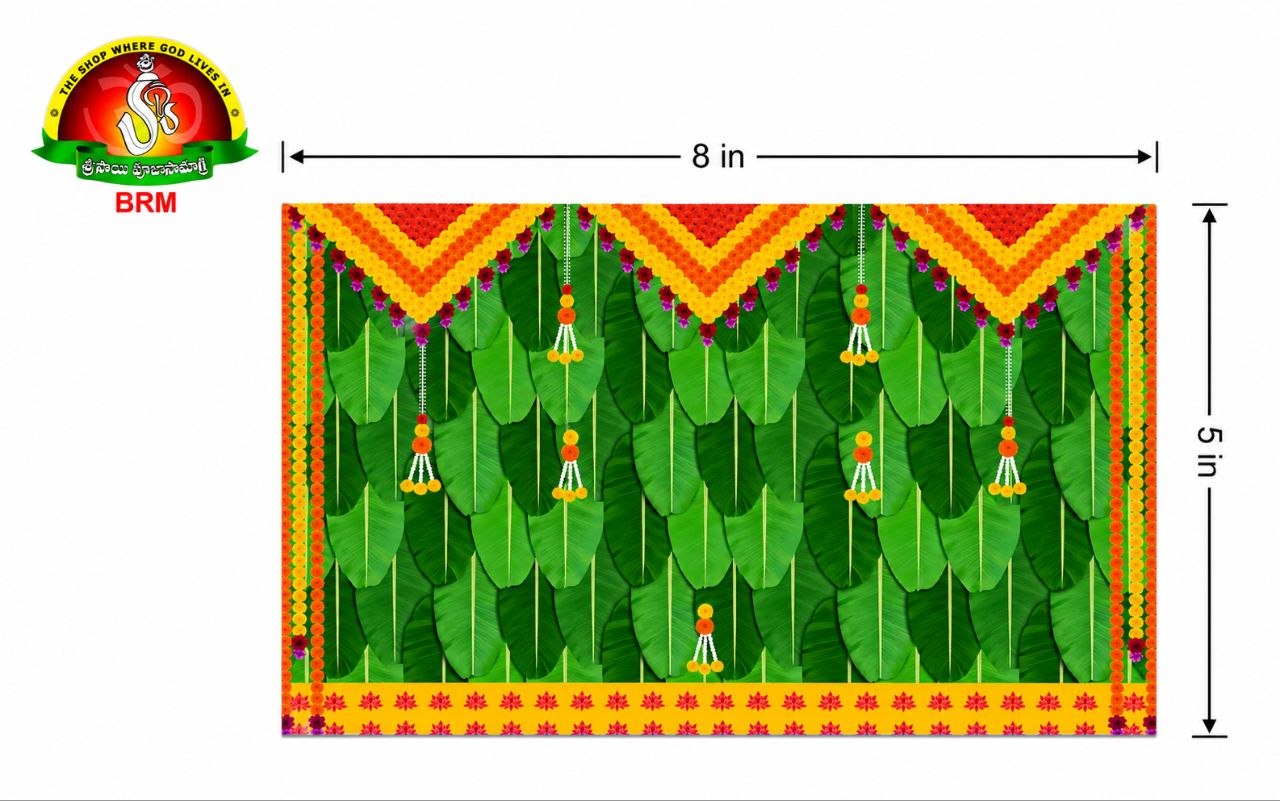 Horizontal Backdrop Cloth - Banana Leaves with Thoranam & Kadapa Design for Pooja – 8 × 5 Feet