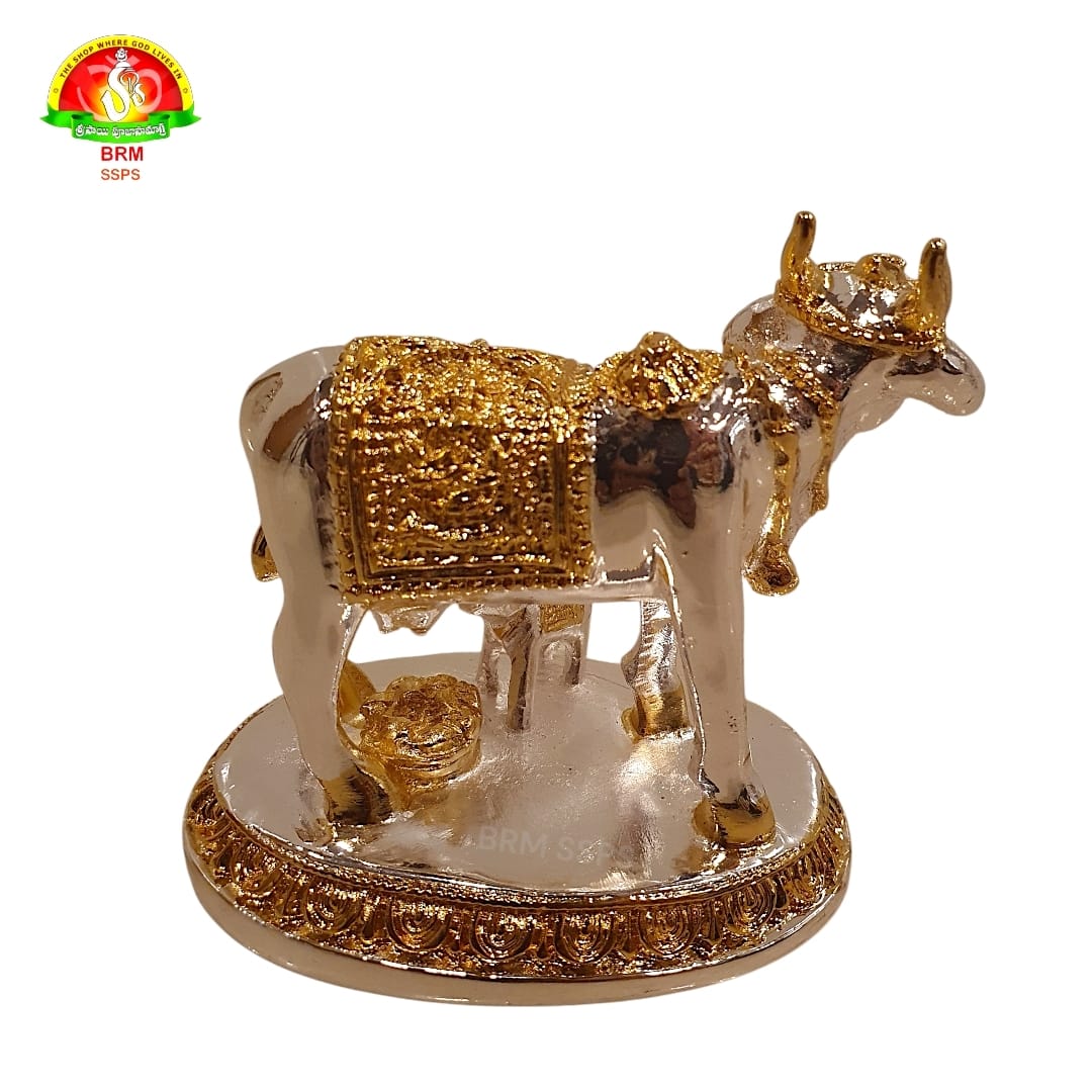 Pure Gold & Silver Plated Cow and Calf Idol for Pooja & Spiritual Decor