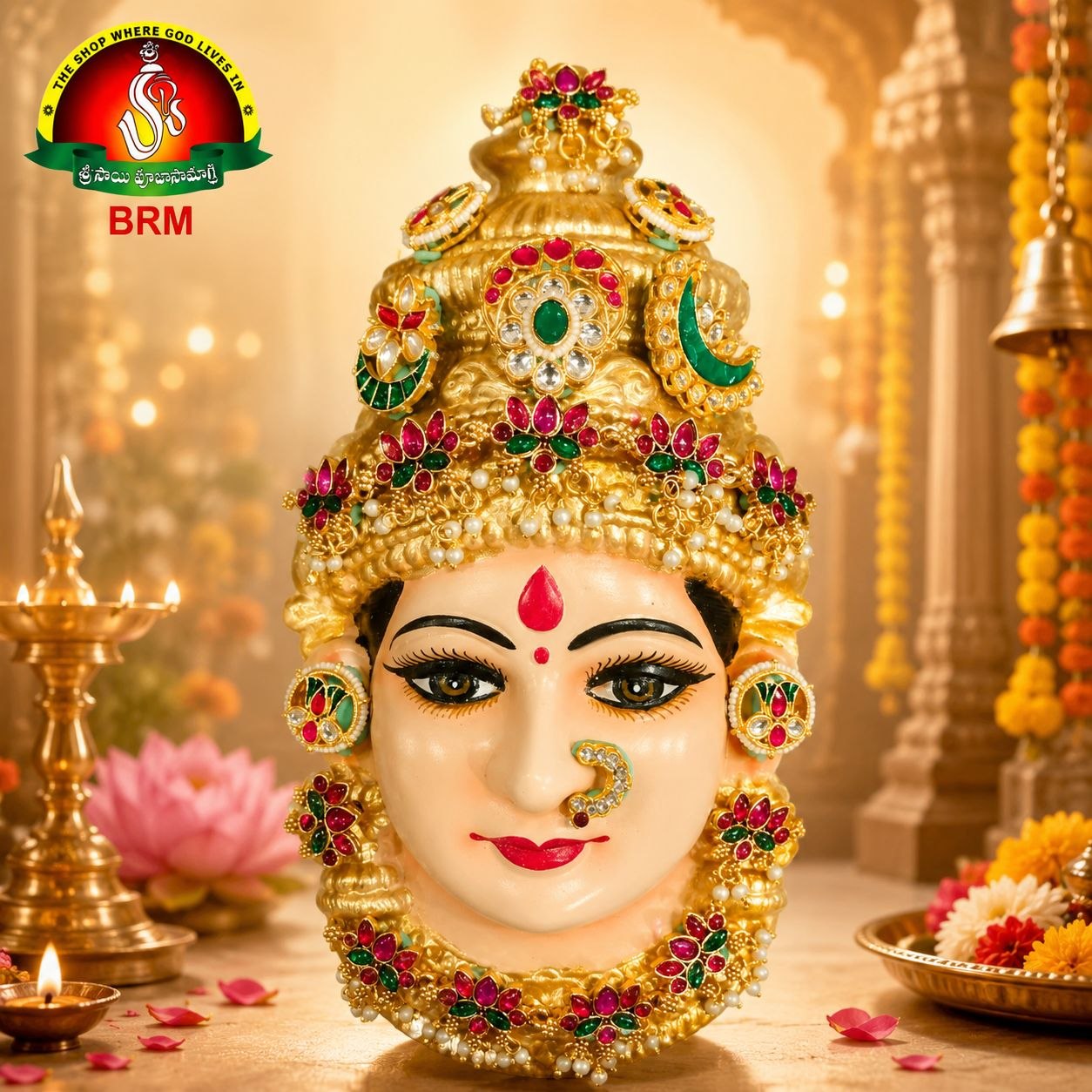 Thanjavur Fiber Ammavari Face with 1 Gram Gold Jewellery