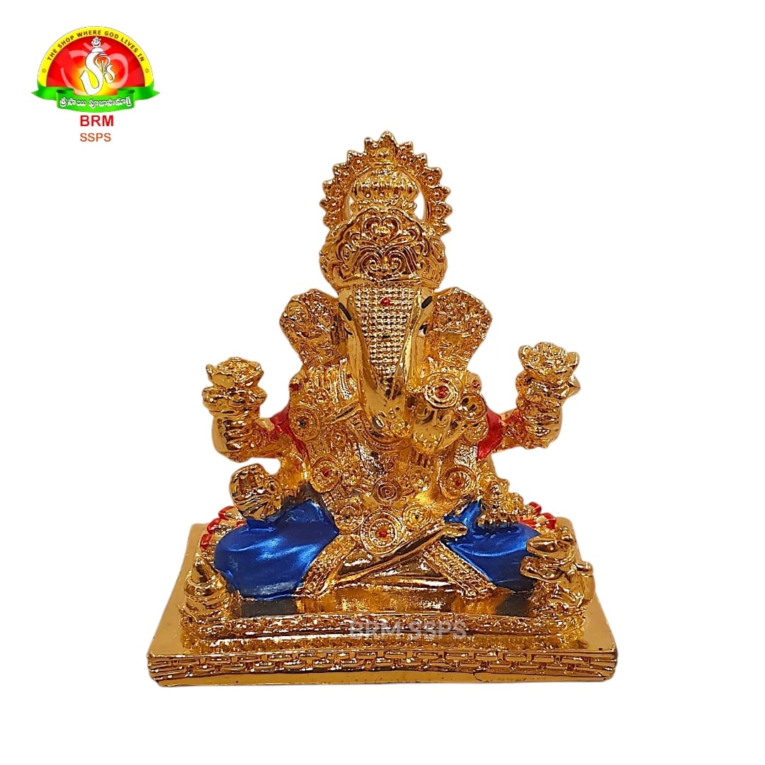 Pure Gold Plated Lord Ganesha Idol for Pooja & Spiritual Decor