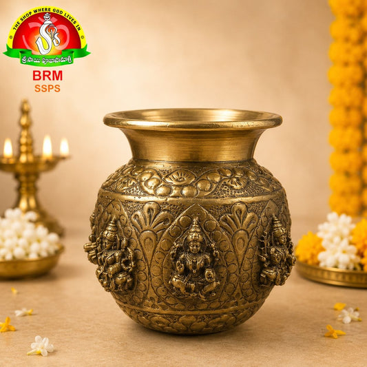 Brass Antique Ashta Lakshmi Lota – Sacred Pooja Kalash for Prosperity & Divine Blessings