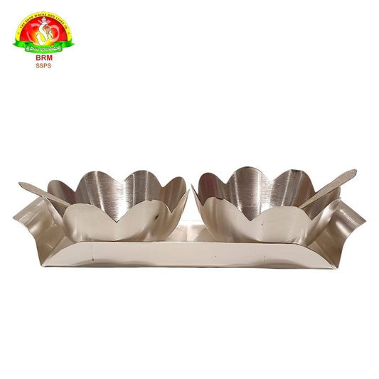 Premium White Metal Serving Set with 2 Bowls, Tray & 2 Spoons | Dry Fruit & Prasadam Set