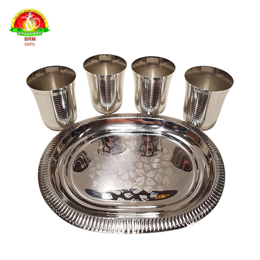 White Metal 4 Glasses with Tray Set | Premium Serving & Gift Set | Sri Sai Pooja Samagri