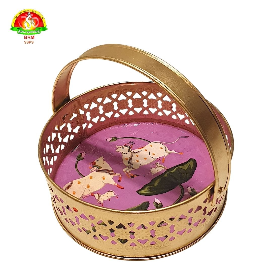 Premium Metal Fancy Tray with Handle – Pooja Tray