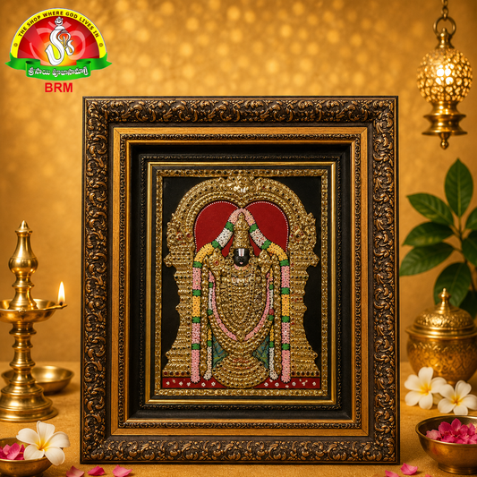 Premium Tanjavur Balaji Photo Frame – 16 × 14 Inch Traditional 24-Carat Gold Painting