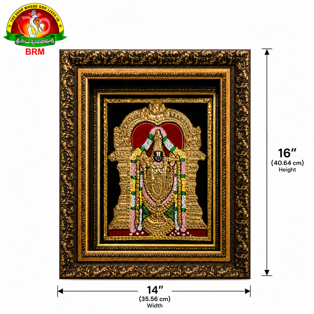 Premium Tanjavur Balaji Photo Frame – 16 × 14 Inch Traditional 24-Carat Gold Painting