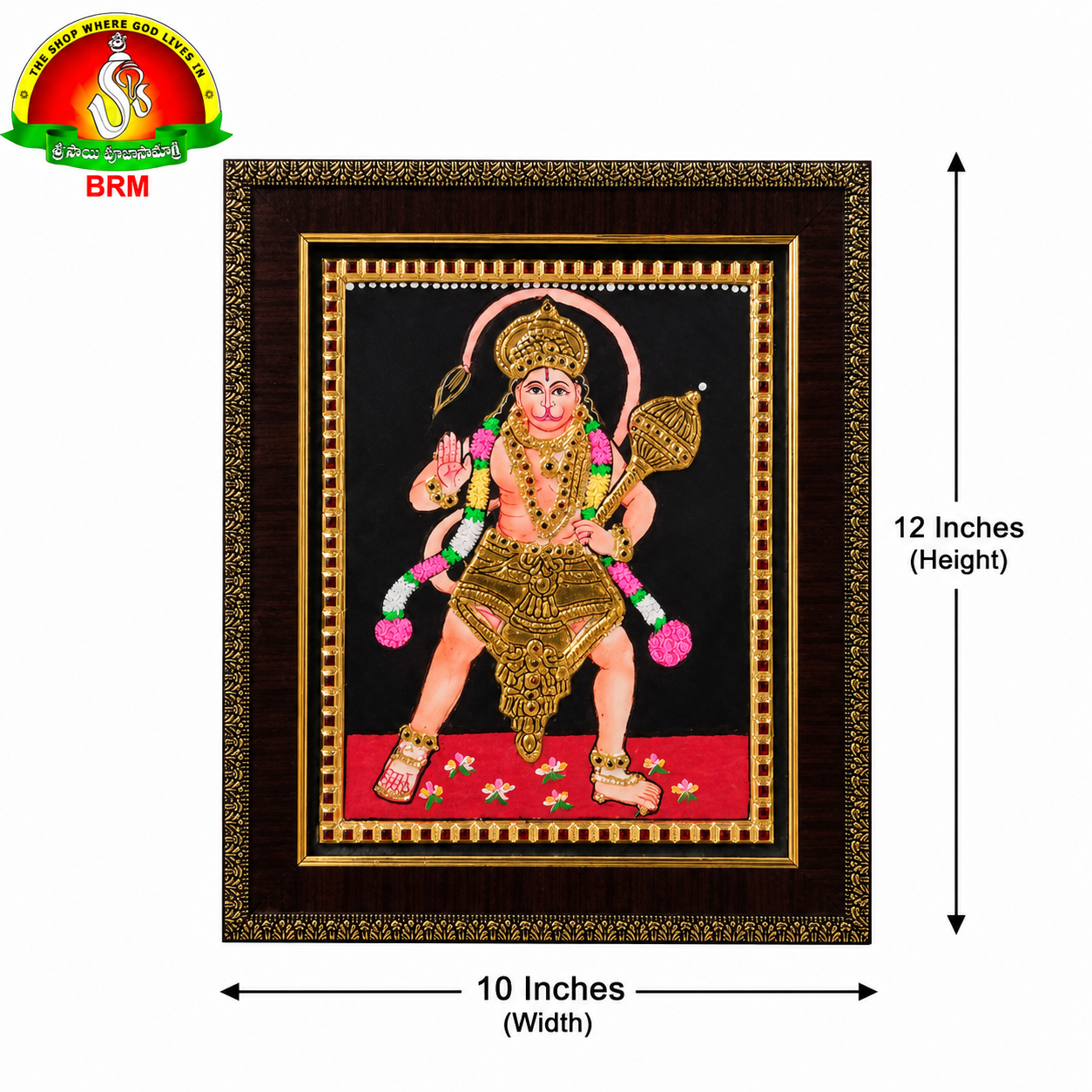 Premium Tanjavur Hanuman Photo Frame – Traditional 24-Carat Gold Painting