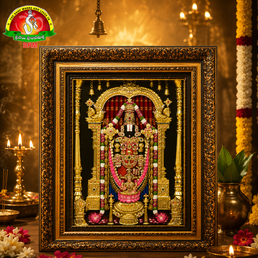 Premium Tanjavur Balaji & Lakshmi Devi Photo Frame – 31 × 25 Inch Traditional 24-Carat Gold Painting