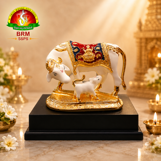 Cow & Calf Gold Plated Idol with Ceramic Finish for Home Décor