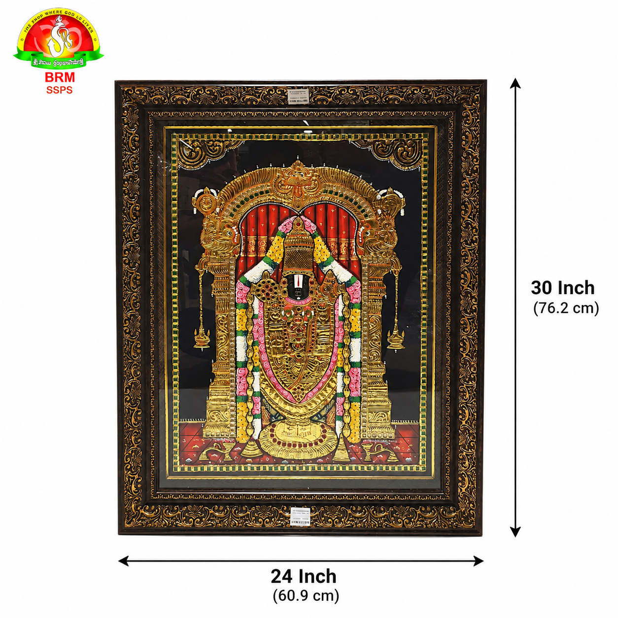 Premium Tanjavur Balaji Photo Frame – 30 × 24 Inch Traditional 24-Carat Gold Painting
