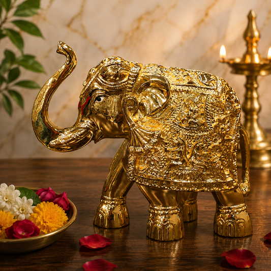 Divine Gold Plated Elephant Idol for Vastu, Prosperity & Home Decor