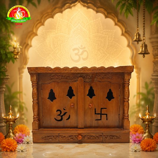 Wooden Mandiram With Doors – 18 × 24 × 12 inch Pooja Temple