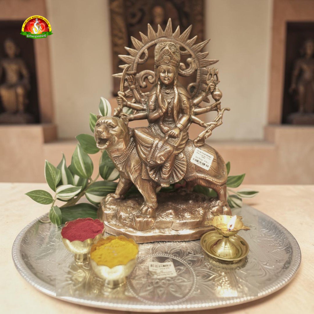 Premium Black Metal Durga Matha Idol – 13inch Elegant Goddess Durga Statue for Home Décor & Pooja