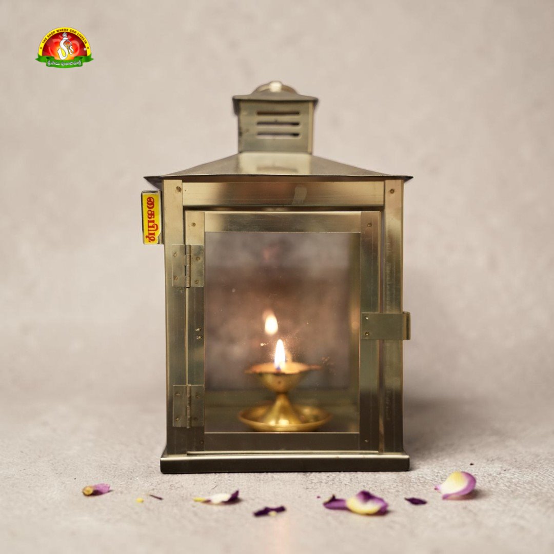 Premium Glass Box Deepam Stand – Elegant Protective Lamp Holder for Pooja