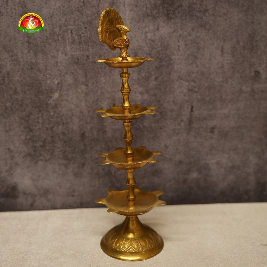 Brass Peacock Step Deepam for Pooja, Temple & Spiritual Decor