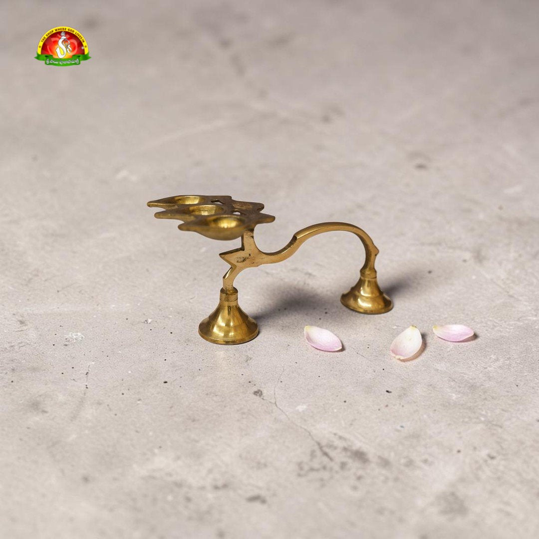 Brass 3 Harathi Stand – 10cm Traditional Pooja Deepam Holder