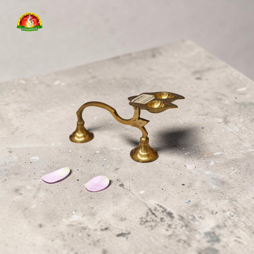 Brass 2 Harathi Stand – 9cm Traditional Pooja Deepam Holder