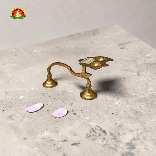 Brass 2 Harathi Stand – 9cm Traditional Pooja Deepam Holder