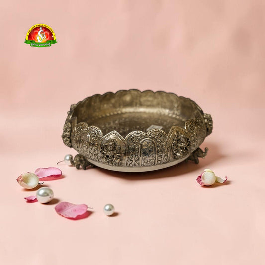 Premium German Silver Antique Ashta Lakshmi Urli Lotus Model – Fine 1st Quality