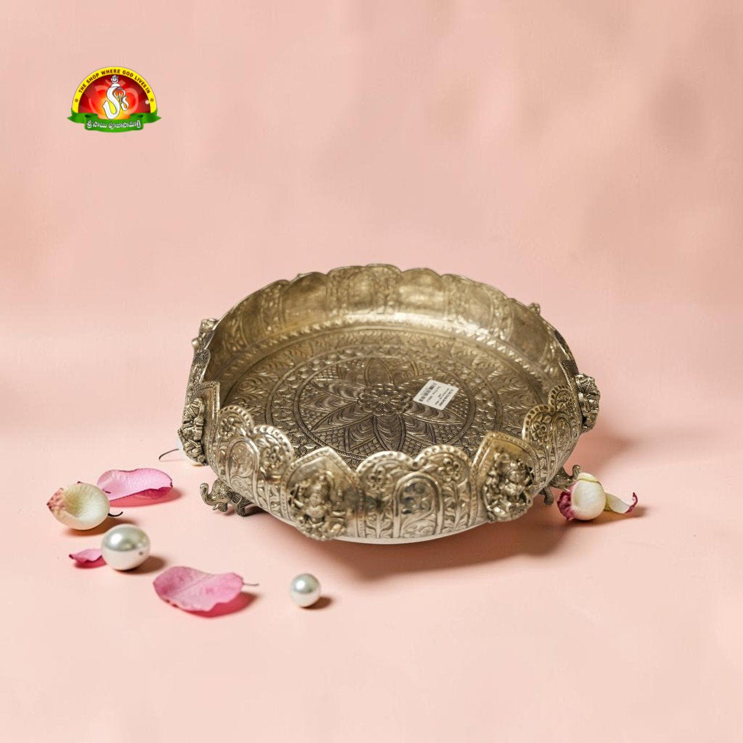 Premium German Silver Antique Ashta Lakshmi Urli Lotus Model – Fine 1st Quality