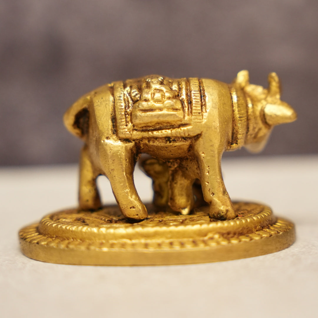 Cow and Calf Brass Idol for Home Temple – Premium Brass Murti (6cm, 195g)