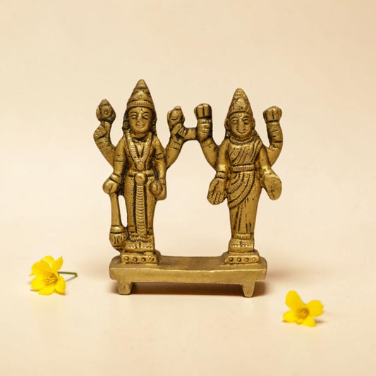 Vishnu Lakshmi Brass Idol for Home Temple – Premium Brass Murti (6cm, 100g)