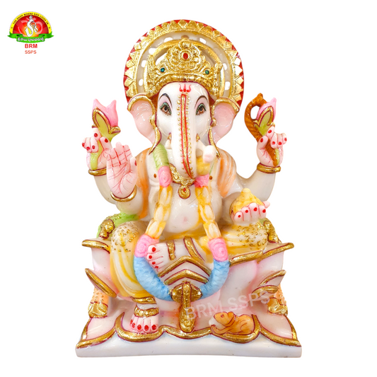 Premium Pure Marble Ganesh Idol –9inch Elegant Ganesha Statue for Home Temple