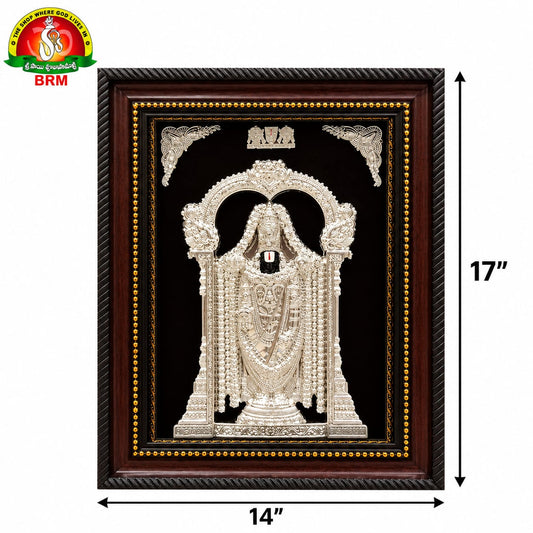 Sri Venkateswara Swamy / Balaji Swamy Photo Frame | 14" Width × 17" Height | 99.9 Grade Pure Silver Plated Embossed