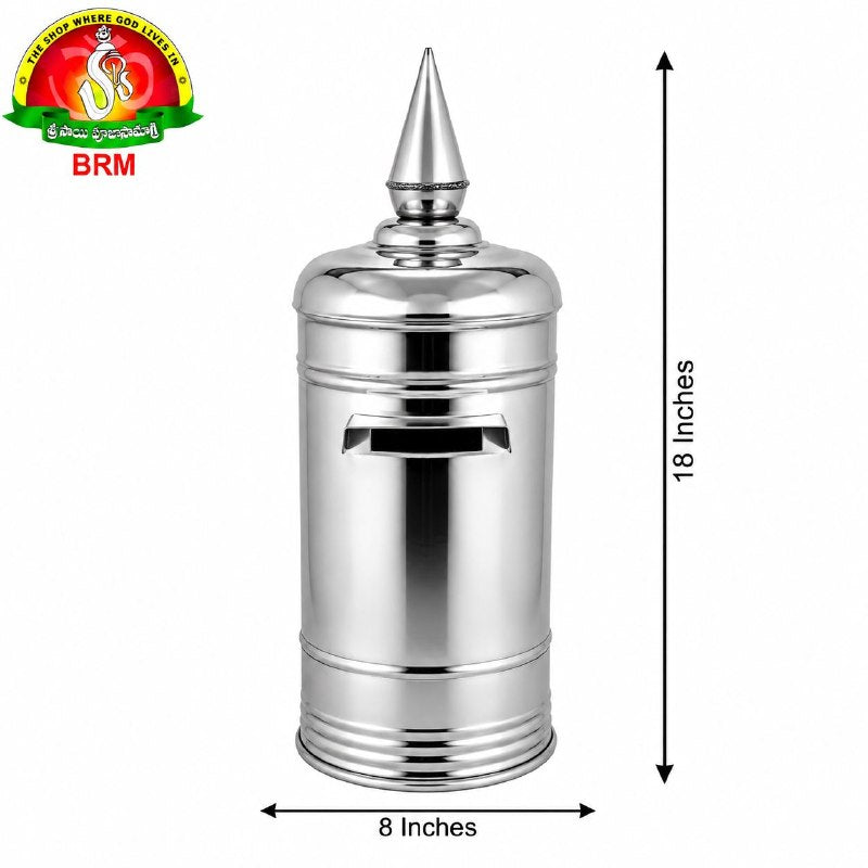 Stainless Steel Temple Hundi – Cylinder Type with Sikaram Top