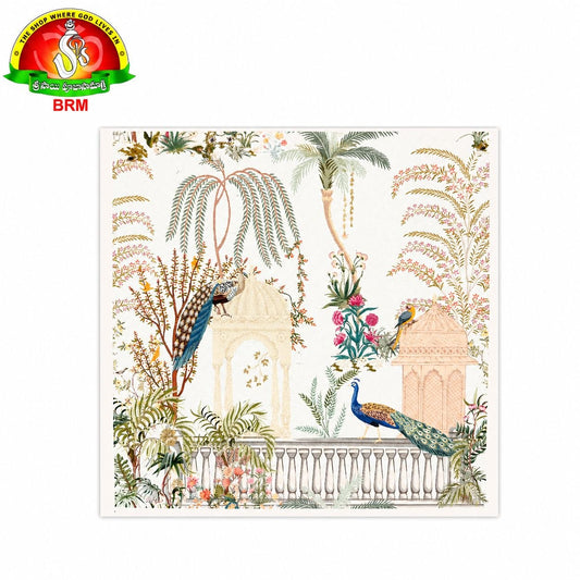 Beautiful Scenery with Peacocks Design Backdrop Cloth – 8 × 8 Feet