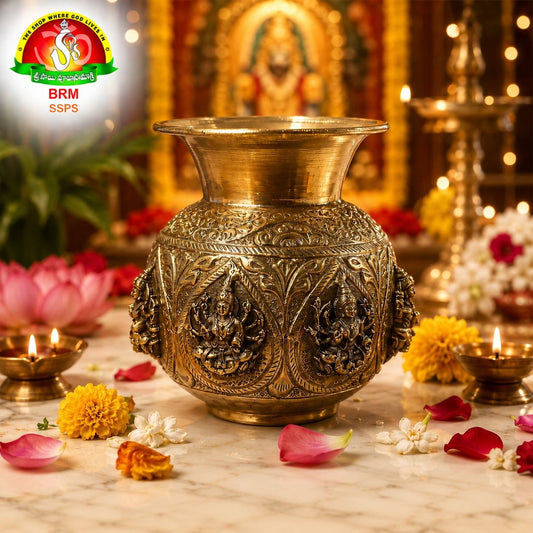 Brass Antique Ashta Lakshmi Lota – Traditional Sacred Kalash for Pooja & Spiritual Rituals