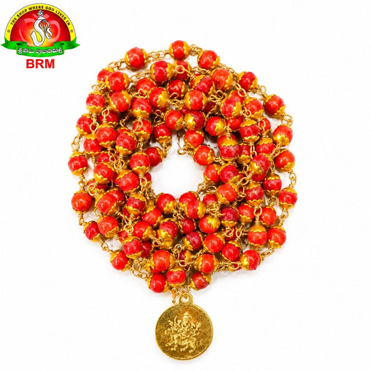 Coral Beads with Gold Cups Big Size Mala | Traditional Pooja Mala