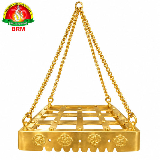 Brass Palavelli for Pooja | Hanging Brass Palavelli with 4-Side Corner Chains | Size 12×12 Inches