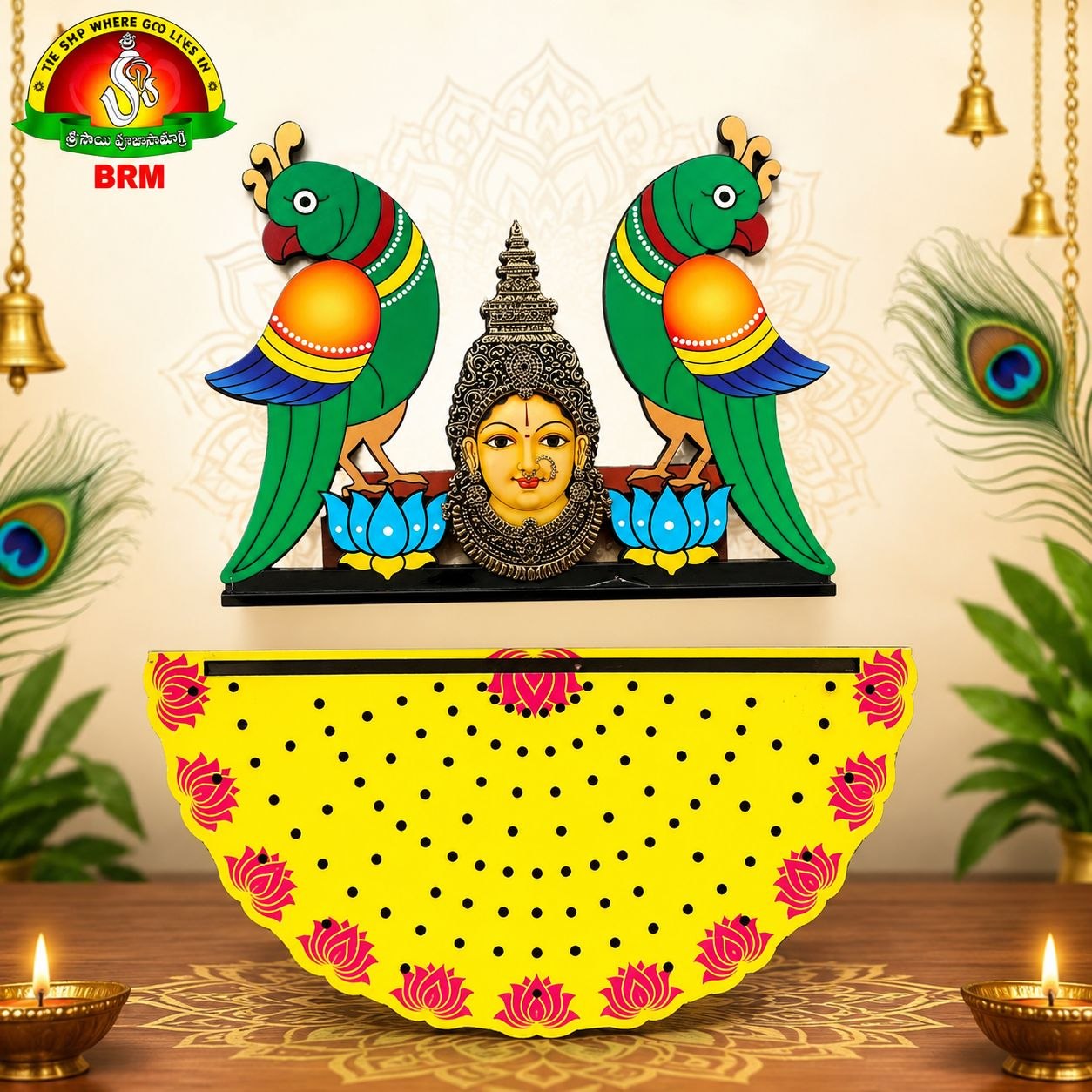 Ashtothram 108 Lotus Singaram Stand with Amman & Twin Parrots | HD Laminated MDF