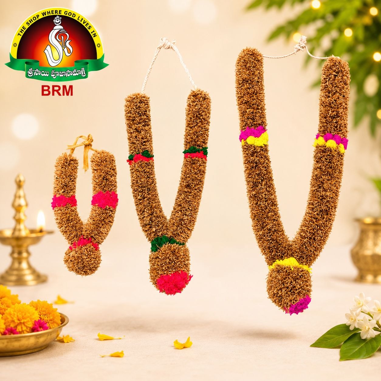 Natural Vattiverla Mala (Vetiver Root Garland) | Premium Pooja & Temple Decoration | Available in 1–5 Feet