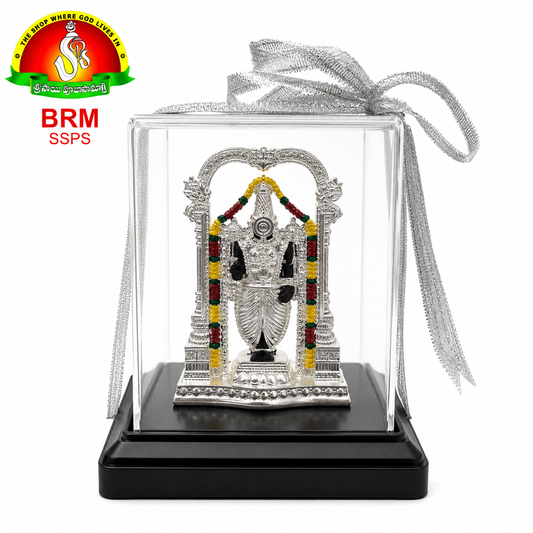 Silver Plated Tirupati Balaji Idol with Acrylic Box – Divine Blessings for Home & Office
