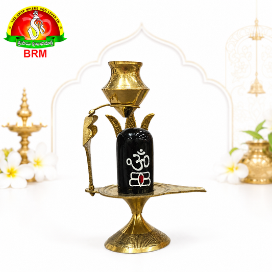 Brass Shivalingam with Nagapadiga, Trishulam & Abhishekam Chembu