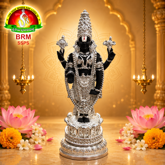 Silver Plated Balaji Idol 8 Inch – Premium Brass Powder Venkateswara Swamy Murti