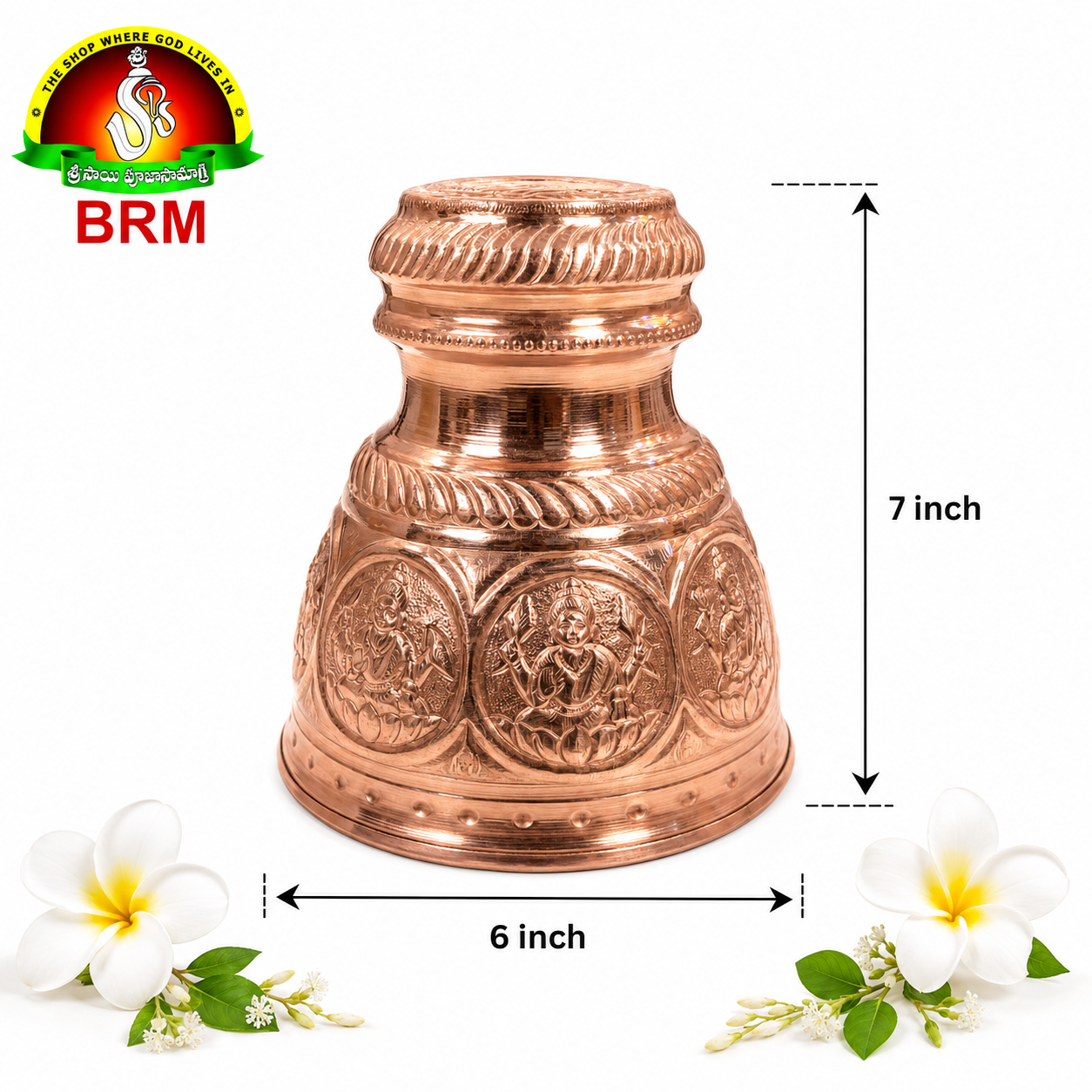 Copper Shatha Gopuram with Ashta Lakshmi Carving for Pooja