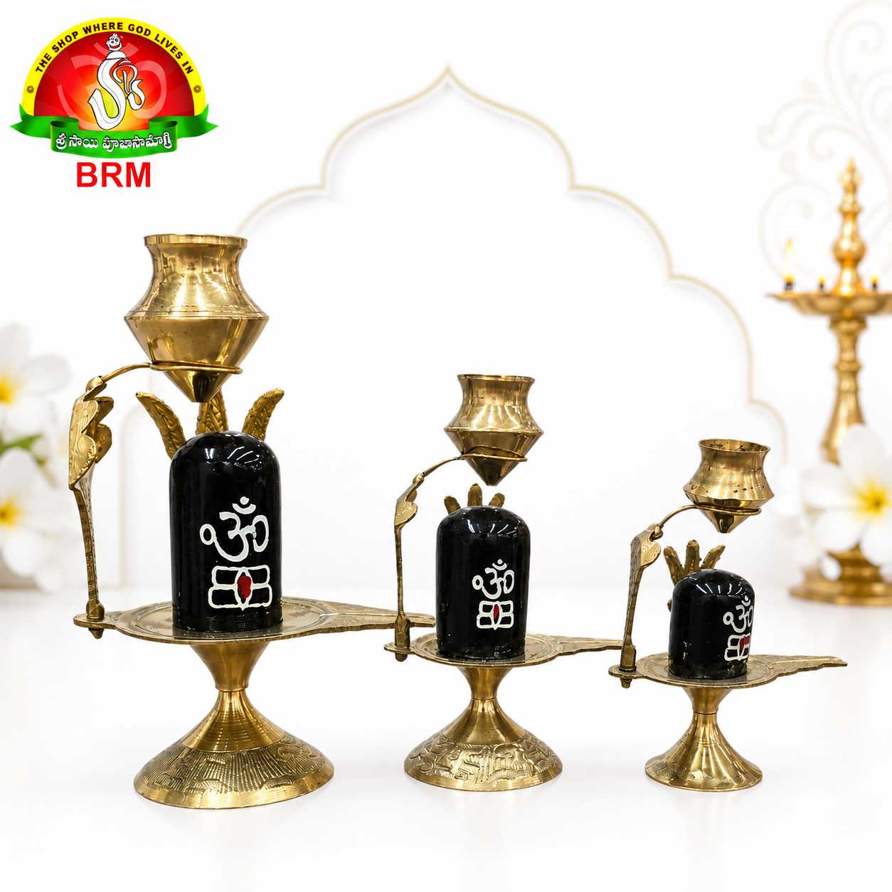 Brass Shivalingam with Nagapadiga, Trishulam & Abhishekam Chembu