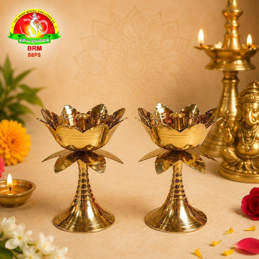 Premium Brass Kamal Nandhi Deepam for Pooja & Home Temple – (9cm)