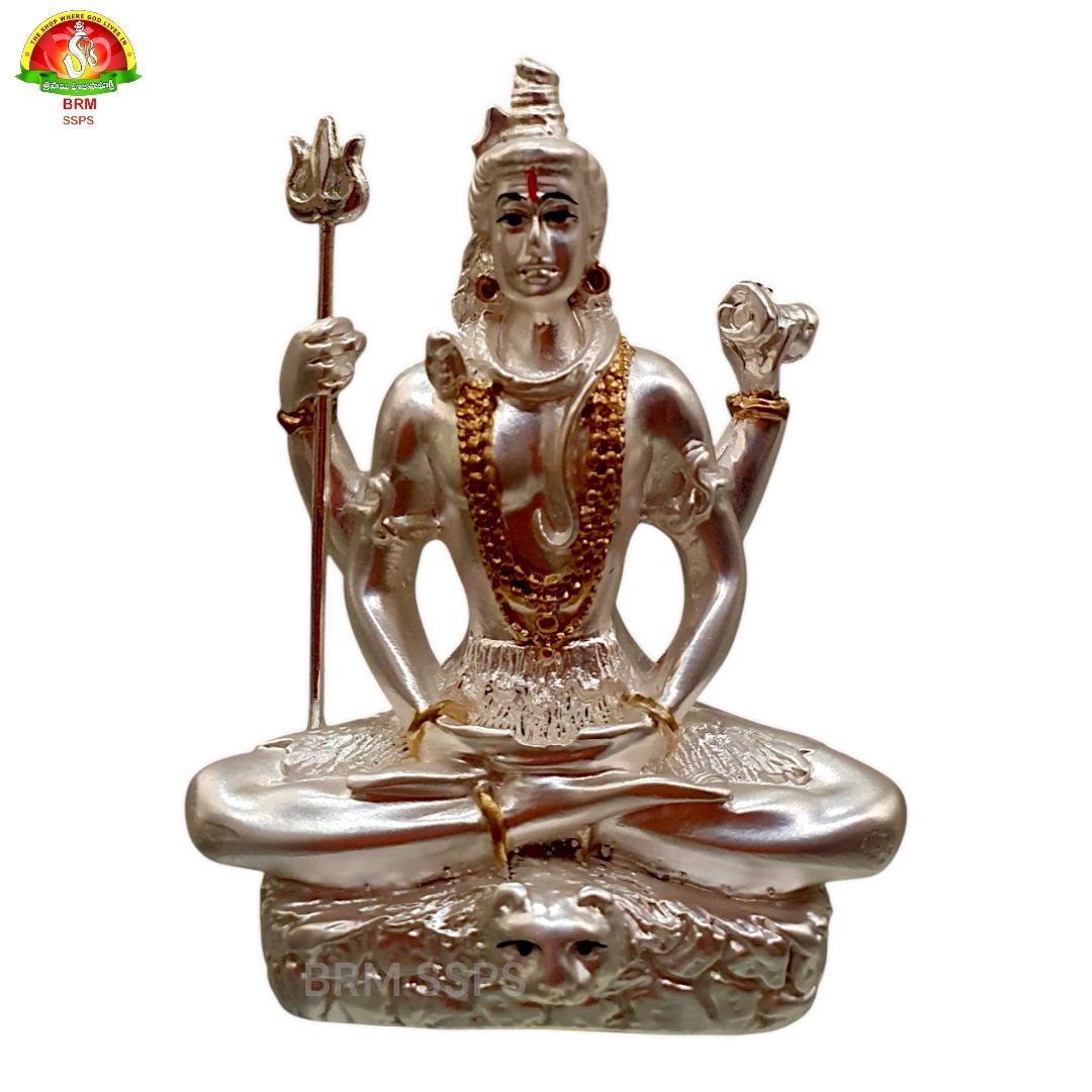 Premium Brass Powder Shiva Idol with Pure Silver Foil Plating – (7cm)