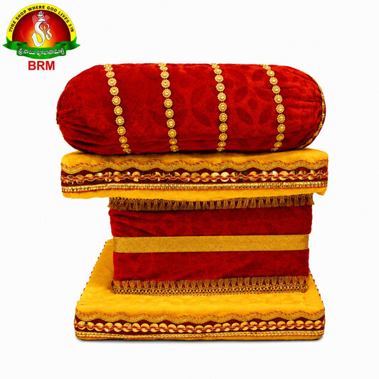 Fancy Velvet Simhasanam Sofa for Varalakshmi Vratham | Yellow & Red with Gold Border
