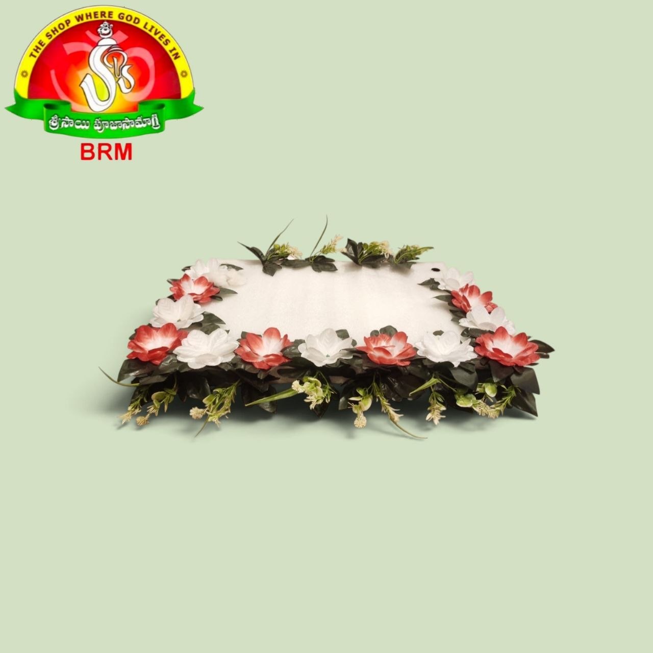 Detachable Foam Flower Arch for Pooja Decoration | Red, White, Deep Violet & Pink Plastic Flowers with Green Leaves