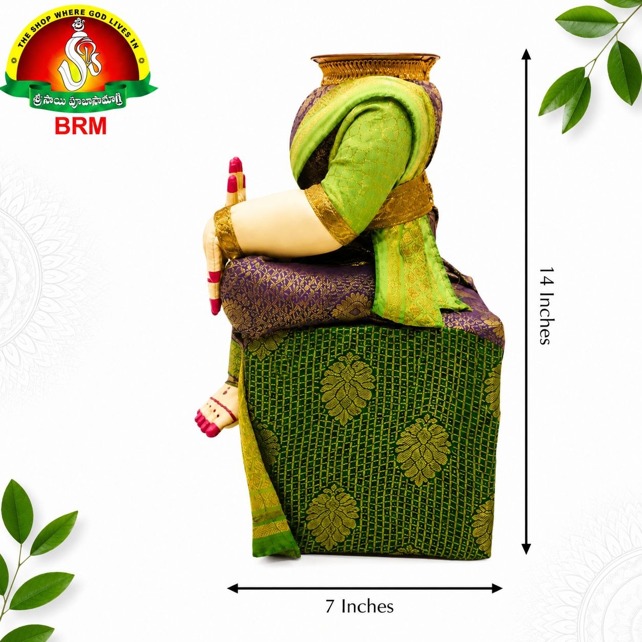 Varalakshmi Devi Idol Body Stand with Green & Violet Saree