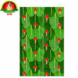 Red Lotus Flowers Design on Banana Leaves Pooja Backdrop Cloth – 5 × 8 Feet