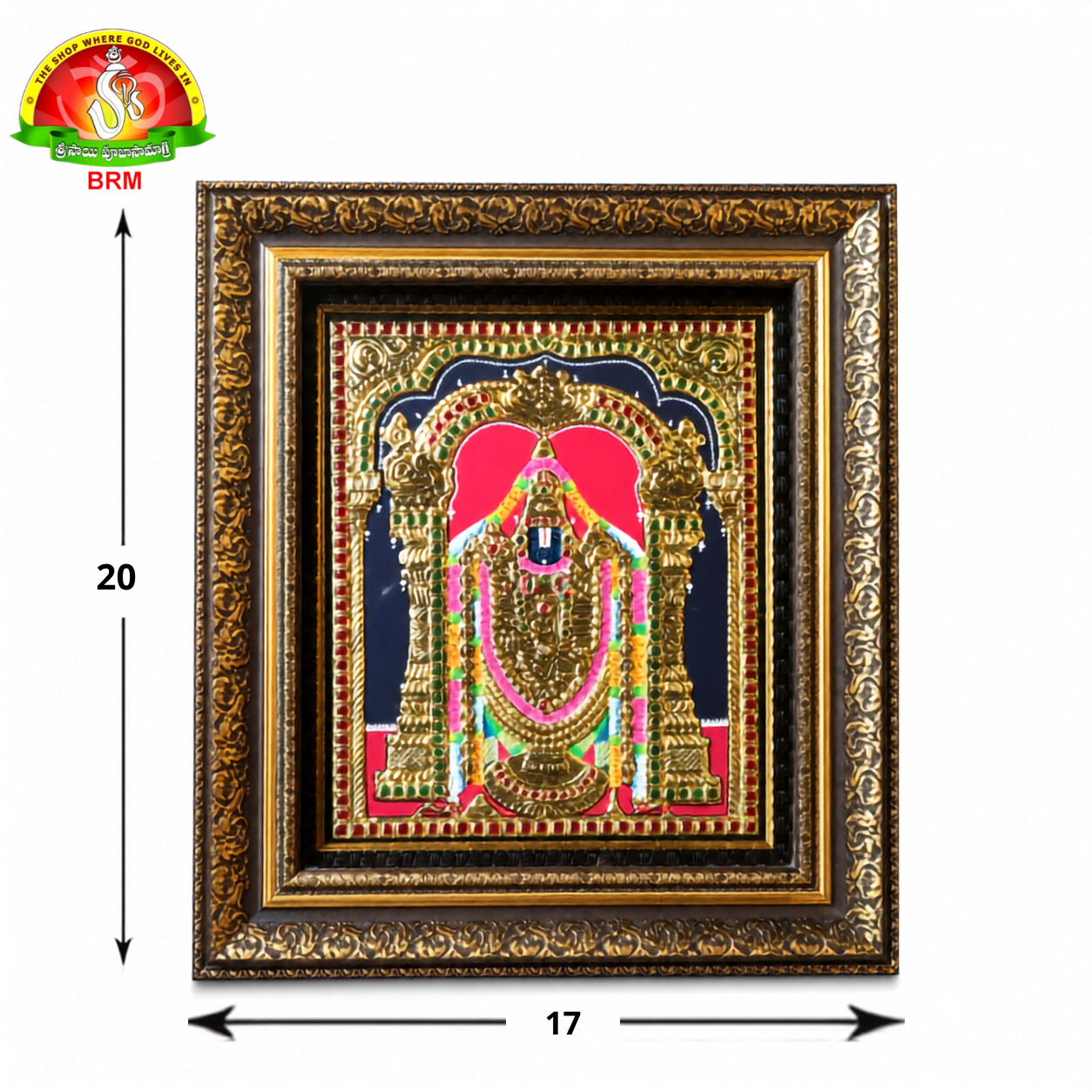 Premium Tanjavur Balaji Photo Frame – 20 × 17 Inch Traditional 24-Carat Gold Painting