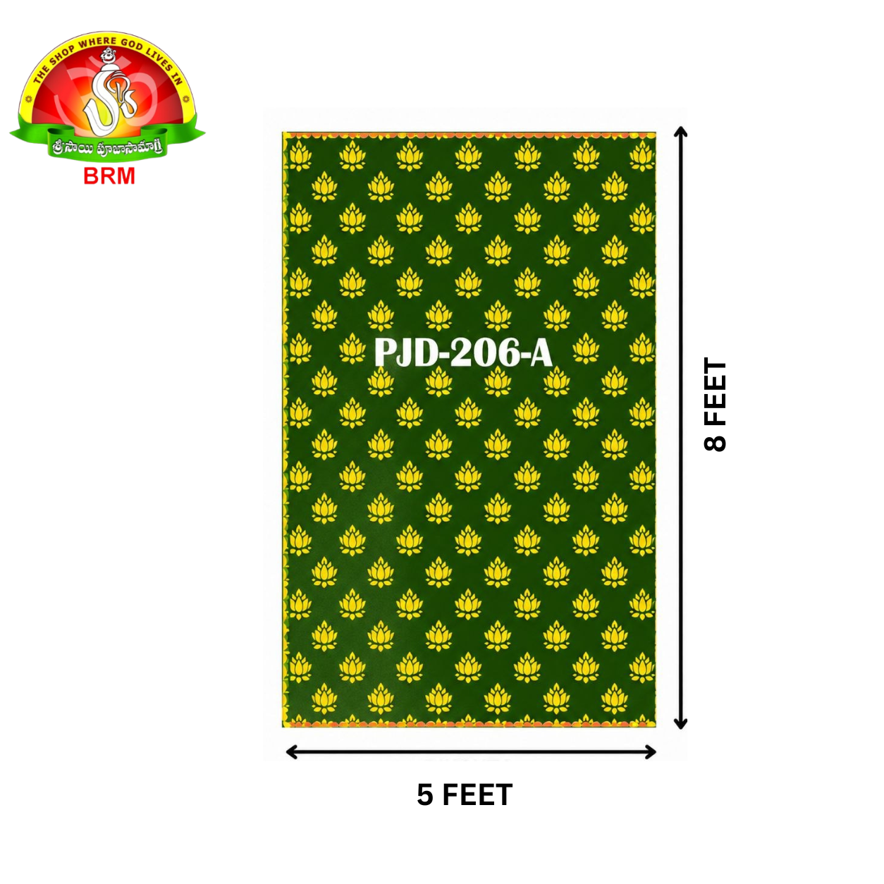 Pooja Backdrop Cloth – Yellow Lotus Flowers Design with Green Background | 5 × 8 Feet