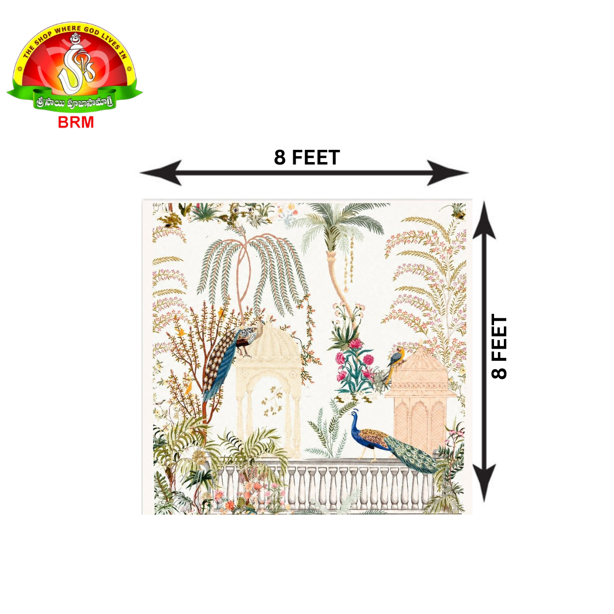 Beautiful Scenery with Peacocks Design Backdrop Cloth – 8 × 8 Feet